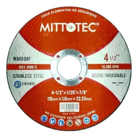 Disco Corte Ac.Inox 4.1/2" -1.0Mm Mittotec