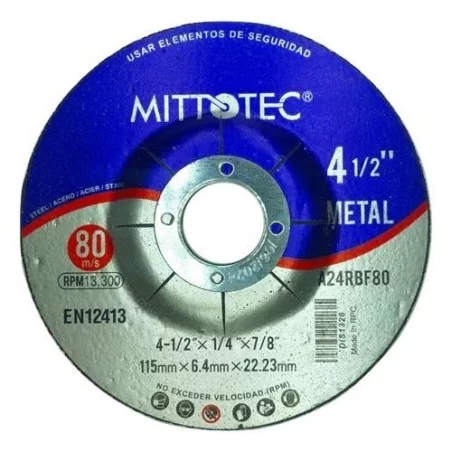 Disco Desbaste Metal 4.1/2"-1/4"(6.4Mm) Mittotec