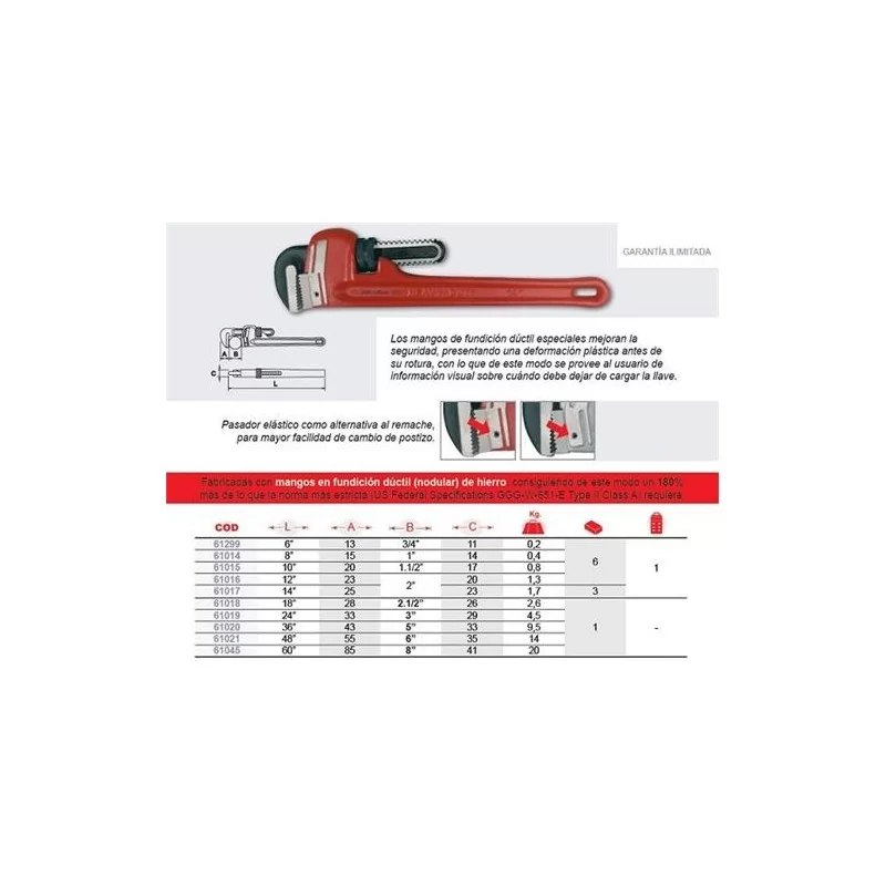 Llave Inglesa (Tubo) 08" 61014 Ega Master